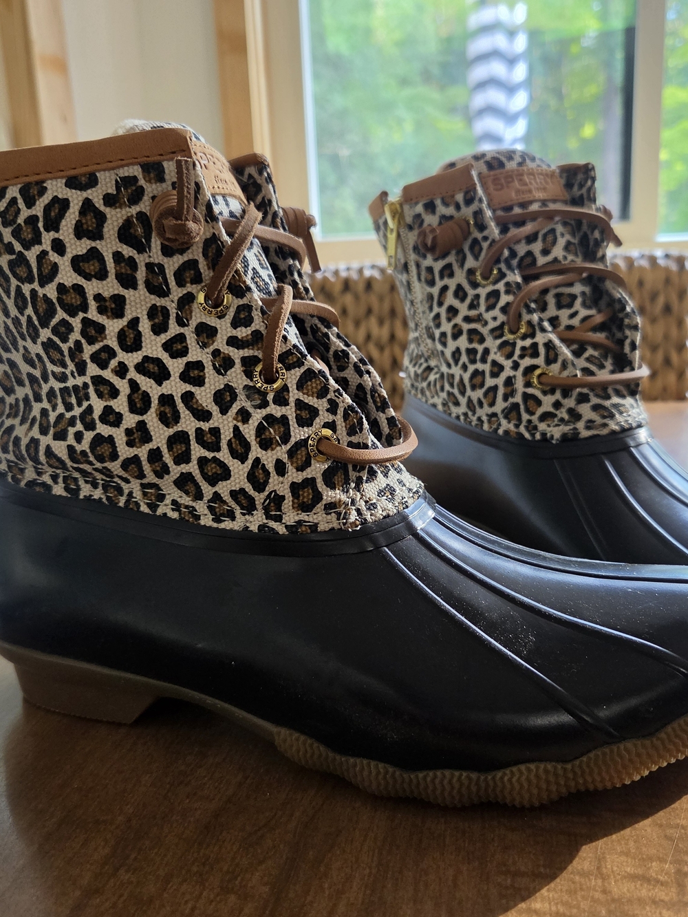 Sperry Leopard Print Duck Boots - Black & Tan